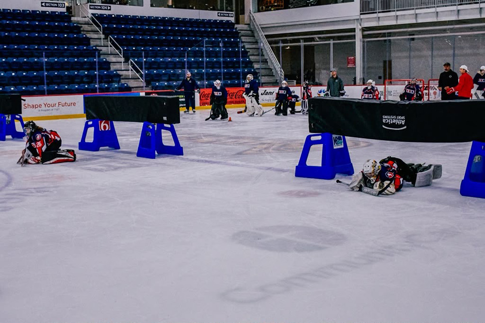 On-ice goaltending instruction at a Keserich camp