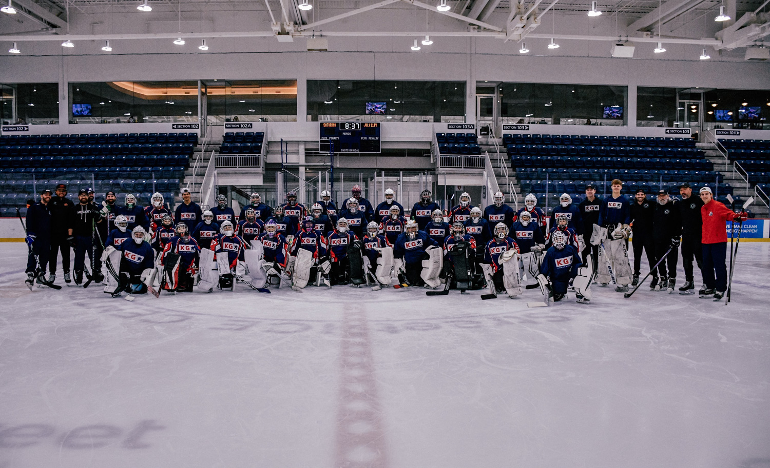 Wide view of a Keserich Goaltending camp session
